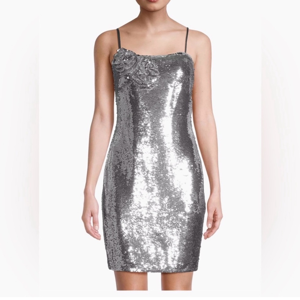 NWT LIV FOSTER Silver Sequin Dress SIZE 4